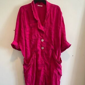 Amen Wardy Custom Designer Mini Dress - Linen & Cotton Made in Italy Pink L/XL